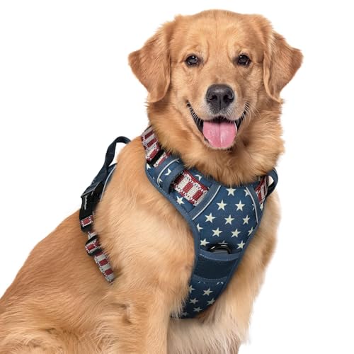Image of rabbitgoo Dog Harness No Pull with 2 Leash Clips, Adjustable Soft Padded, Reflective Oxford No Choke Pet Vest with Easy Control Handle for Large Dogs, Blue Star, XL