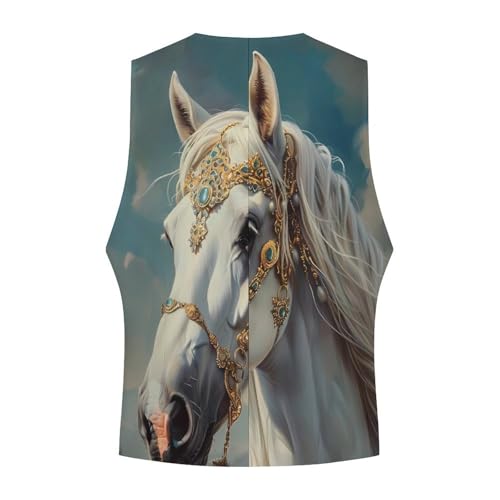 White Horse Wearing Gold Jewelry Novelty Men's Suit Vest Funny Formal Dress Vests Business Waistcoat4