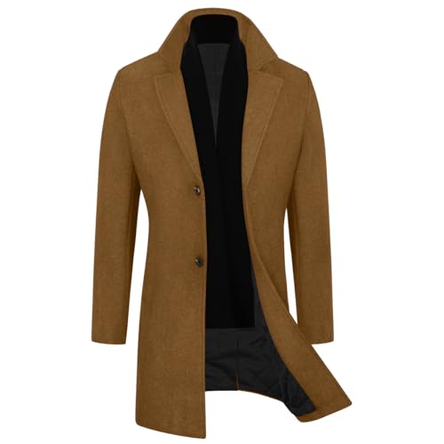 WULFUL Men Wool Trench Coat Slim Fit Winter Coat