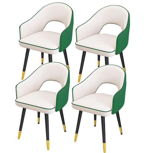 NMVAWIPT Juego De 4 Sillas Comedor Modernas, Piel Sintética Impermeable, con Respaldo Alto Acolchado Y Patas Acero Al Carbono For Sala Estar Cocina(White+Green)