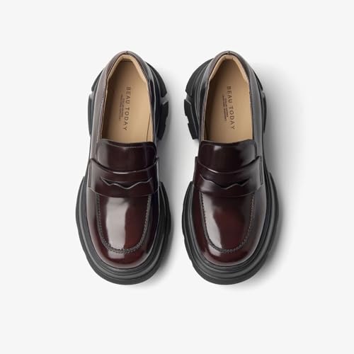 Image of BEAU TODAY Womens Platform Loafers, Leather Penny Loafer Shoes