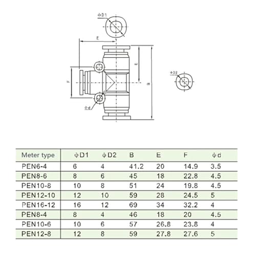 Conector en T neumático PEG10-6 reductor de 10mm a 6mm pack de 50 7