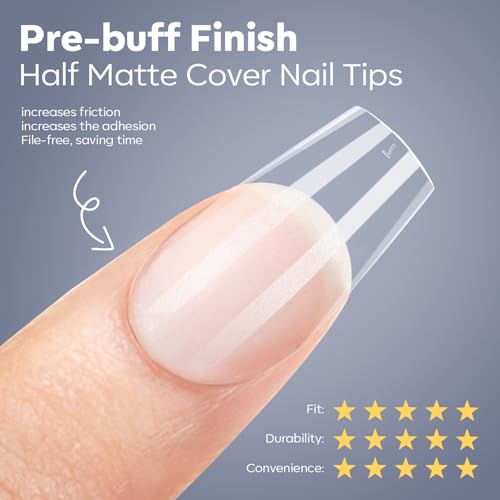 Image of modelones X Nail Gel Kit , 9-in-One Glue Prep Dehydrator UV Light Clipper | 510Pcs Short CoffinFake Nails 15Sizes Pre-shaped Half Matte Press on Short Coffin Tips for DIY Salon