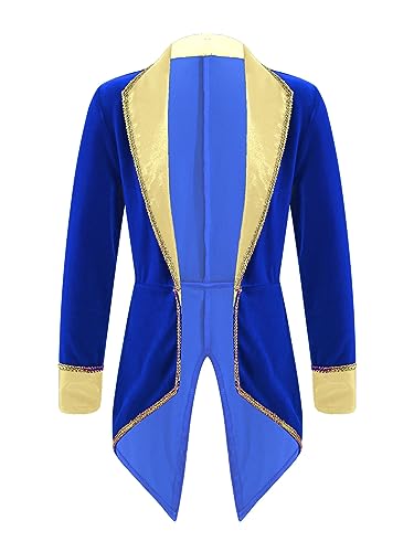 Freebily Blazer Showman Bambini Elegante Unisex Giacca Smoking Tuxedo Costume di Halloween Cappotto di Showman Maestro di Circo Abito da Teatro Cosplay Costume Carnevale Royal Blue 15-16 Anni