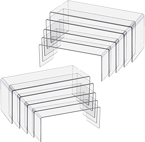 2 Sets Clear Acrylic Display Stand, 5 Sizes, Clear Acrylic Display Risers Showcase Shelf Stand for Jewelry Store Equipment Display (10Pack)…