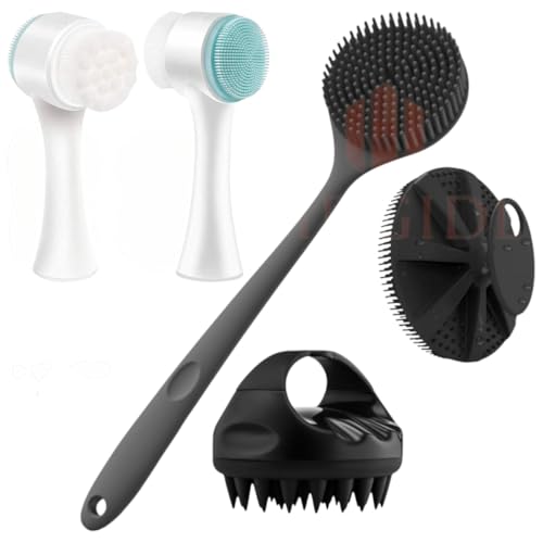 Image of Snika Silicon Brush Combo (2in1 white face scrubber-long brush-round scalp massager-body scrubber Free hook)