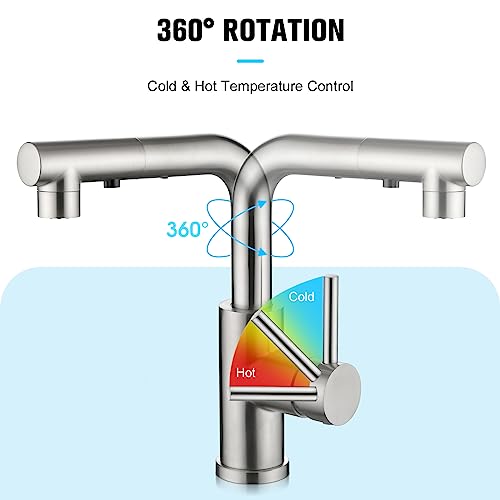 Crea 101413BN Kitchen Faucets With Pull Out Sprayer, Bathroom Sink Faucets Mini Bar Prep Faucet Single Handle 3 Hole Kitchen Farmhouse Utility Faucet Outdoor Laundry thumb #1