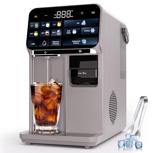 ice Maker Water Filter Dispenser, 3 in1 Countertop Instant Hot & Cold Water, Ice Water Dispenser with ice Box, 7 Temperature & 5 Dispensing Volume Options Portable No Installation.