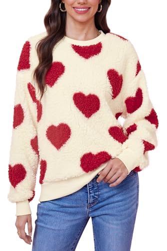 LOKAXXZU Frauen Valentinstag Liebe Herz Sweatshirt Fuzzy Fleece Tops