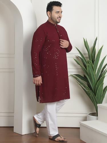 Sojanya Plus (Since 1958) Men's Cotton Sequins Embroidered Kurta with White Churidar Pyjama3
