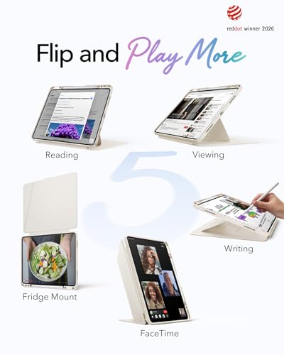 Image of ESR for iPad Air 13 Inch Case M4 /M3 /M2 (2026 /2025 /2024), Vertical Stand Cover with Pencil Holder, Ultra-Stable Magnetic Case, Multi Stand Angles, Flip Series, Starlight