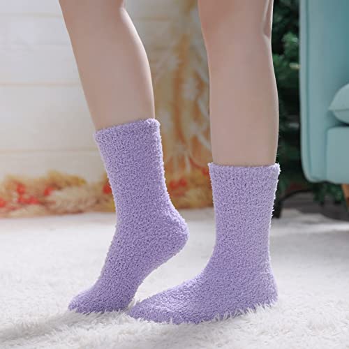 Image of CHOWISH Womens Fuzzy Slipper Socks Super Soft Microfiber Fluffy Cozy Winter Warm Fuzzy Crew Socks