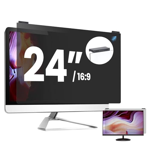 Image of Computer Privacy Screen Filter 24 Inch, 9H Hardness Hanging Computer Screen Privacy Shield Compatible with 23.6,23.8 inch for 16:9 Widescreen Monitor, Eye Protection and Blue Light Blocks