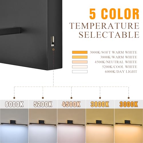 Image of Picture Light 27.5 inch Wood Picture Lights for Wall Hardwired Gold Picture Frame Light Dimmable Art Gallery Light Accent Lighting Bathroom Wall Sconce for Artwork Poster Portrait Library Display 5CCT
