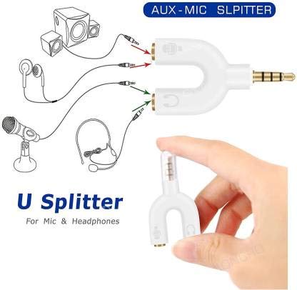 Image of FENTICO Headset Splitter Headphone Microphone Adapter, U Shape 3.5mm 4 Pole Male to 2 x 3 Pole Female Y Splitter for Audio Stereo Headphone and MIC for Phones, Computers, MP3, Tablet (Random Colors)