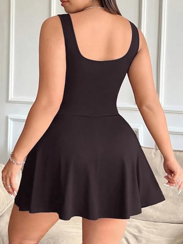 Image of Women's Play Dress, Short Sleeve Mini Skirt with Pockets, Black, Size XL