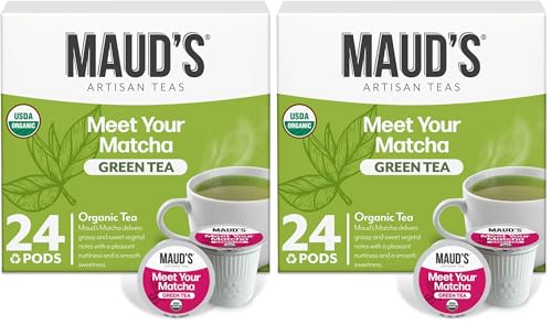 Image of Maud's Organic Matcha Green Tea Pods, 24 ct, Recyclable Single Serve Tea Pods - 100% Gourmet Blended Tea Leaves, Compatible with Keurig K Cups Maker (Pack of 2)