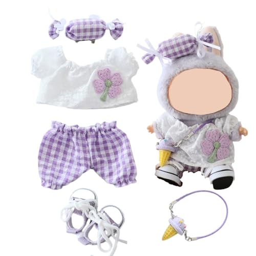 Vêtements Labubu violet : ensemble trèfle 5 pièces pour poupée 15-17 cm