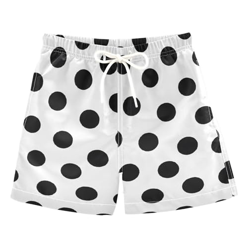 FLildon Cute Polka Dots Black White Little Boys Swim Trunks with Mesh Lining Quick Dry Beach Board Shorts, 3T