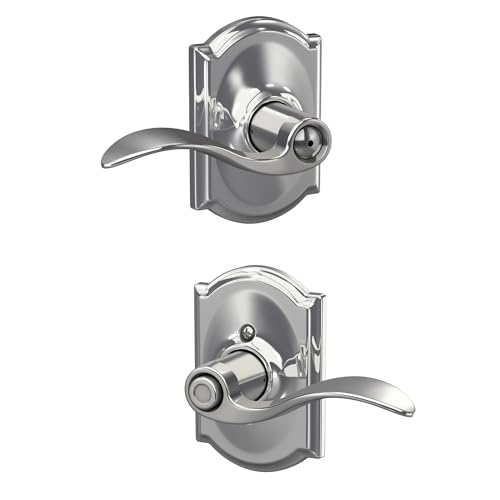 Image of Schlage Accent Lever with Camelot Trim Bed and Bath Lock in Bright Chrome