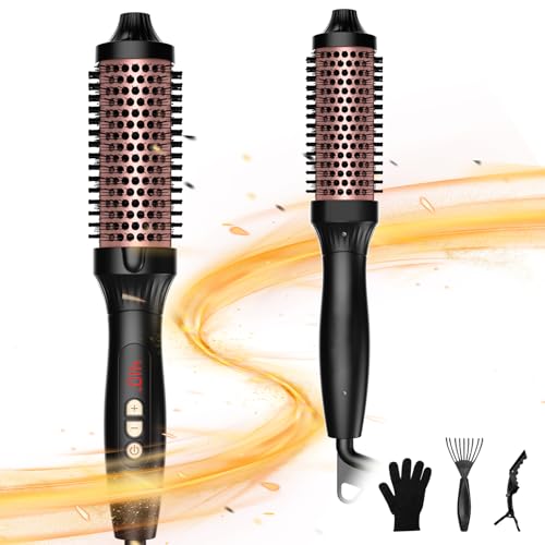 UKLISS Cepillo Térmico 38 mm Cepillo Térmico 3 en 1 Pro Cepillo Térmico Redondo Iónico con Pantalla LCD 120-210 °C, Cepillo Caliente Doble Tensión para Viaje Peinado