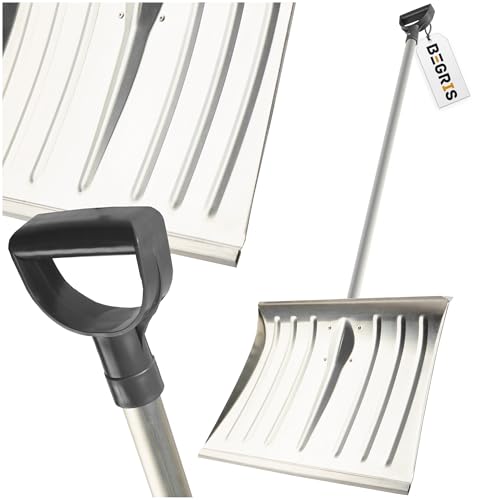 BEGRIS Schneeschaufel groß, Stark Schaber Schneepflug breit mit Griff Alu silber 135x50x38cm leicht und langlebig