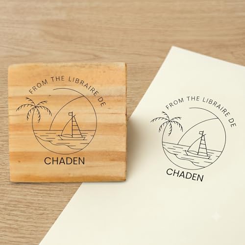 Image of Kunya Personalised Book Stamp with Your Name(3.5 cm Dia), customised for Stamping Books for Readers, Great Gift for booklovers, Kids, Teachers (Beach Reader)