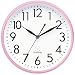 DreamSky 10 Inches Silent Wall Clock, Battery Operated, Non-Ticking Decorative Indoor Kitchen Round Clock, 3D Numbers Display, Nice Pink Quiet Wall Clock for Kids/Girls/Nursery Room.