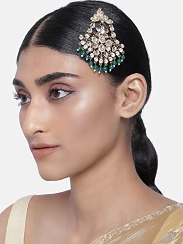 Image of I Jewels Gold Plated Kundan & Pearl Pasa Kalank Inspired Hair Jewellery for Women (T2024)