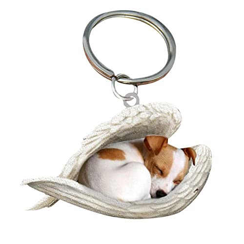 CHAHU Schlüsselanhänger Schlafender Hund Engel Acryl Schlüsselanhänger Süße Tier-Schlafengel mit Flügeln Hängende Ornamente Autoanhänger für Hundeliebhaber