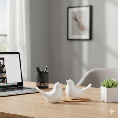 Image of Ceramic Birds Figurines Ceramic Blessing Birds Figurine Home Decorations Accessories Set of 2 (White Matte)
