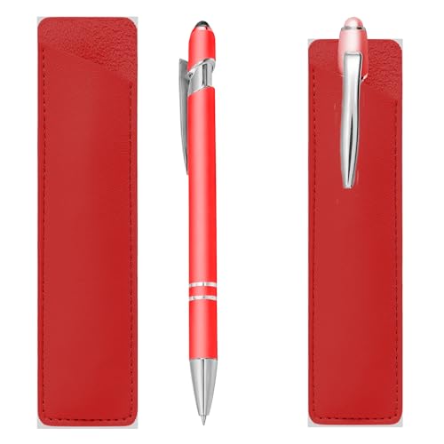 Horktrust Stylo personnalisé rouge en aluminium avec étui à stylo – Stylo bille rétractable 0,5 mm encre noire – Stylo original pour cadeau...