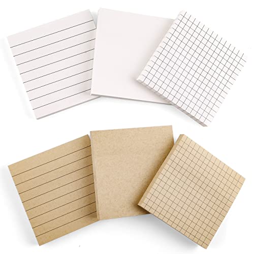 Jouseer 6 Packungen Kreative Haftnotizen, Selbstklebende Haftnotizen aus Kraftpapier, 480 Haftnotizen für Büros, Privathaushalte und Studenten (Weiß und Rindslederfarbe) Cover