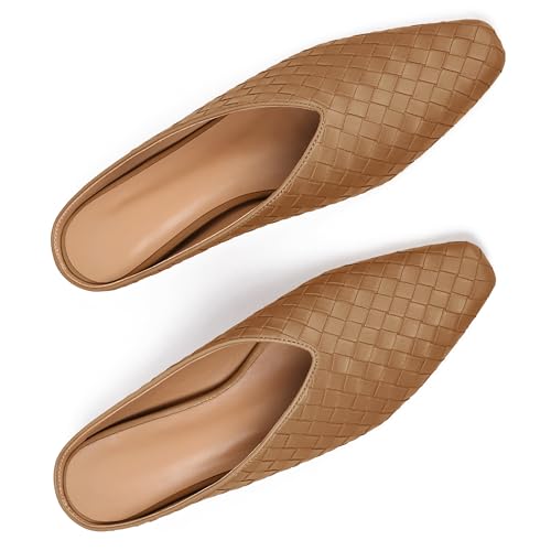 Image of Woven Mules for Women Slip on Comfortabke Metallic Slides Ladies Trendy Square Toe Hidden Wedge Mules