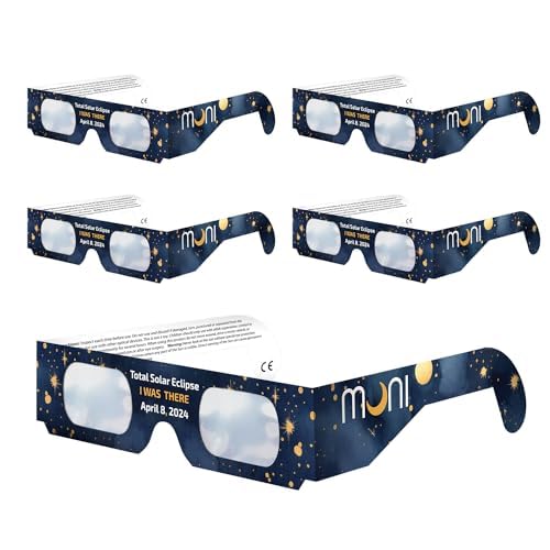 Solar Eclipse Glasses, 2024 Approved CE & ISO Certified Shades For Direct Sun Viewing- Kids & Adults Eye Protection Glasses- Made In USA, Solar Eclipse Shades- Pack of 5 Solar Viewers