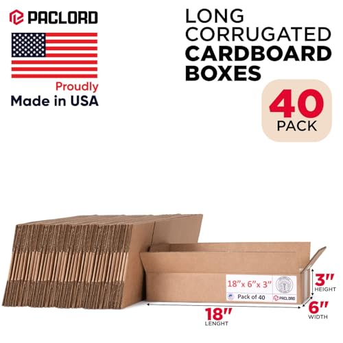 Image of Flat Cardboard Boxes 18 inchL x 6 inchW x 3 inchH (Pack of 40) - USA-Made Packing Boxes for Moving, Shipping, or Storage - USPS, UPS, FedEx Approved - Professional Packing Supplies for Moving