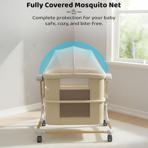 Image of StarAndDaisy Baby /Automatic Cradle for Newborn 0-2 Years boy & Girl with 5-Speed Swing & Musical Timer, Adjustable Height Baby Crib /Jhula with Mosquito Net & Safety Lock (Khaki)