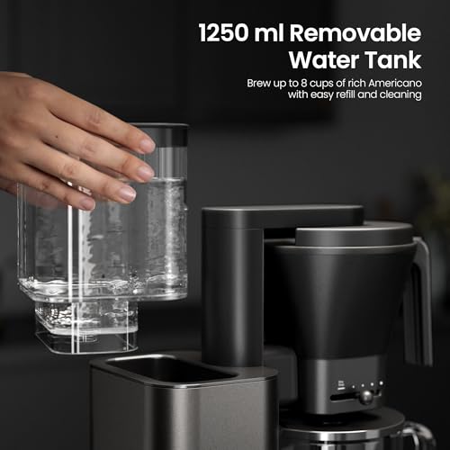 Image of Kismile 8 Cup Drip Coffee Maker Machine, Pour Over Coffee Brew with 3s Instant Heat 197-205℉, Removable Water Tank, Adjustable Flow Control, Deep Cold Brew & Keep Warm 40 Min, Easy to Clean(Gray)