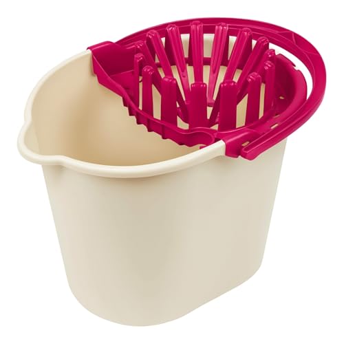 Cubo Fregona Escurrefacil, Cubo para Fregar, Cubo de Limpieza, 31,5 cm Altura x 29 cm Fondo, escurrido de la fregona mínimo Esfuerzo, Capacidad 14 litros, Plástico PP5, Beige y Rojo