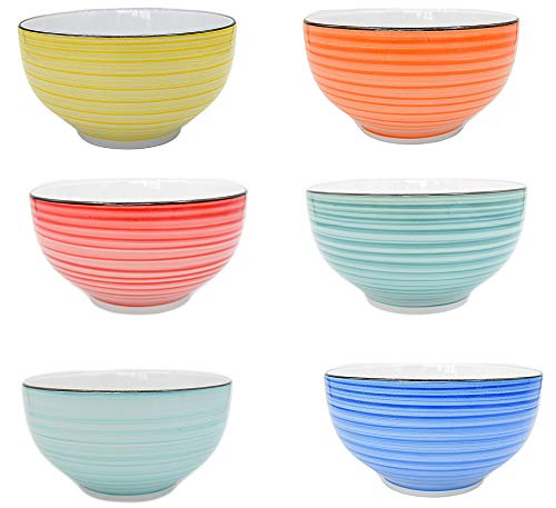 Juego de 6 cuencos de cereales de 650 ml, en 6 colores diferentes, de porcelana auténtica, cuenco de postre, aperitivos, sopa