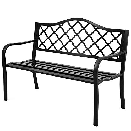 Giantex 50" Patio Garden Bench Loveseats Park Yard Furniture Decor Cast Iron Frame Black (Black Style 1) #TOP21