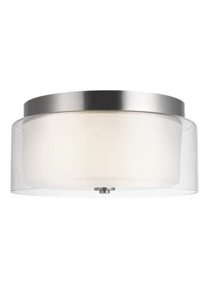 sea gull lighting generation 7537302en3-962 transitional two light flush mount from seagull-elmwood park collection in pewter, silver finish, brushed nickel