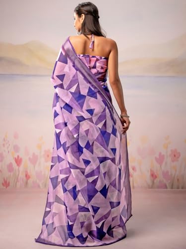 Image of Satrani Women's Linen Printed Ready To Wear Saree with Unstitched Blouse Piece