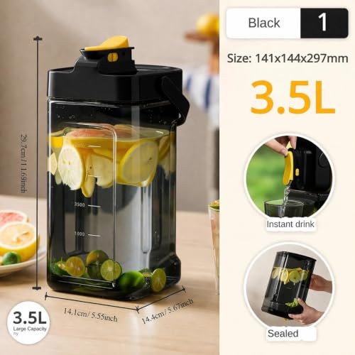 Image of LUXJET 3500ML Large Water Bottle with Handle, BPA-Free Plastic Water Jug, Leakproof Flip-Top Lid, Reusable Motivational Drinking Bottle for Gym, Office, Home, Travel, Outdoor, Sports & Daily Use