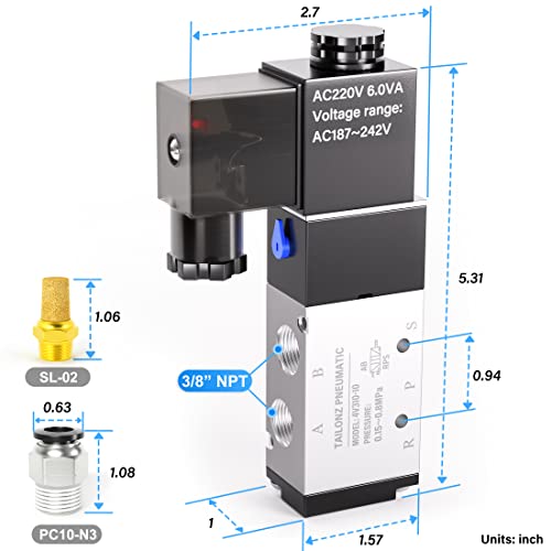Image of TAILONZ 3 /8 inchNPT Solenoid Valve 5-Way 4V310-10 AC220V
