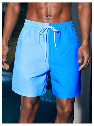 WDIRARA Men's Color Block Swim Trunks Drawstring Waist Beach Shorts with Pockets2