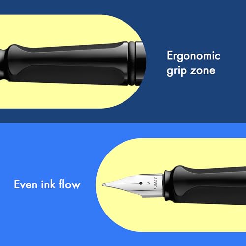 Image of Lamy Safari Black Fountain Pen Medium Nib with T10 Blue cartridge and Z28 Convertor