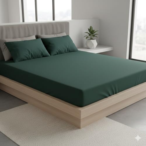 Image of 100% Waterproof Premium Cotton Feel Mattress Protector Double Bed Size, 72x72 Inches | Breathable and Hypoallergenic Ultra Soft Fitted Bed Protector Cover Fits Upto 10 Inches-(TealGreen)
