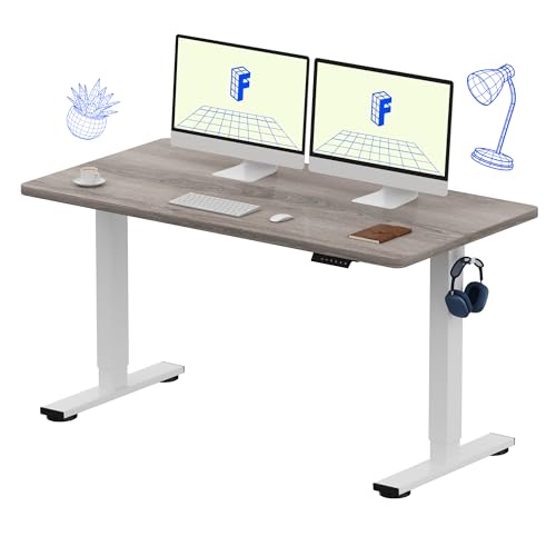 FLEXISPOT EN1 One-Piece Standing Desk 55 x 28 Inches Stand Up Desk Workstation Home Office Computer (White Frame + Gray Wood Top, 2 Packages)