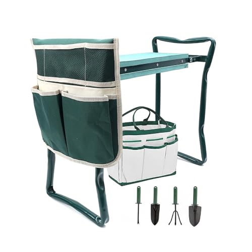 Garden Kneeler Seat Garden Stools Foldable Stool with Tool Bag Pouch EVA Foam Pad Capacity-Protects Your Knees for Gardening(Large-23.6" x 10.6" x 19.3") Tool kit(wh000005)